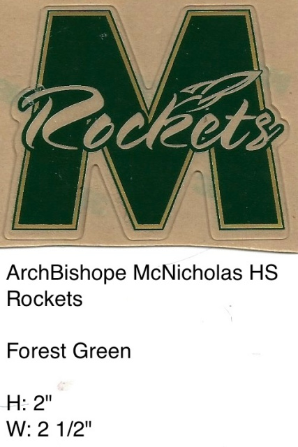 Arch Bishop McNichola Rockets Green M with Rockets script